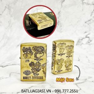 BẬT LỬA ZIPPO ZORRO BÓNG - KHẮC 4 MẶT HÌNH ĐỘNG CƠ XE "HARLEY - DAVIDSION" Z-1 (FULL BOX) - (XÀI XĂNG)