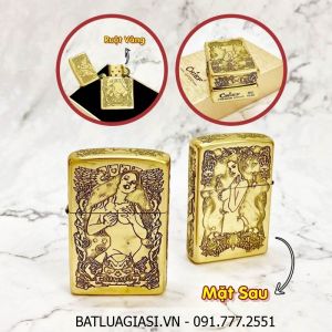 BẬT LỬA ZIPPO CHIEF BÓNG RUỘT VÀNG - KHẮC 5 MẶT HÌNH SEXY GIRL C-4 (FULL BOX) - (XÀI XĂNG)