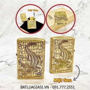 BẬT LỬA ZIPPO CHIEF BÓNG RUỘT VÀNG - KHẮC 5 MẶT HÌNH CÁ SẤU C-5 (FULL BOX) - (XÀI XĂNG)