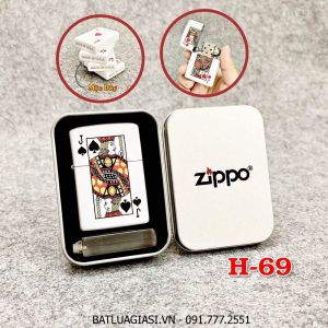 BẬT LỬA ZIPPO 2 MẶT HÌNH LÁ BÀI "BỒI BÍCH" (HỘP THIẾC KÈM XĂNG) H-69