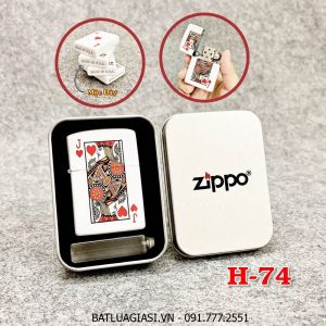 BẬT LỬA ZIPPO 2 MẶT HÌNH LÁ BÀI "BỒI CƠ" (HỘP THIẾC KÈM XĂNG) H-74