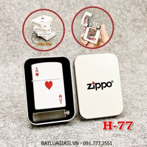 BẬT LỬA ZIPPO 2 MẶT HÌNH LÁ BÀI "ÁT CƠ" (HỘP THIẾC KÈM XĂNG) H-77