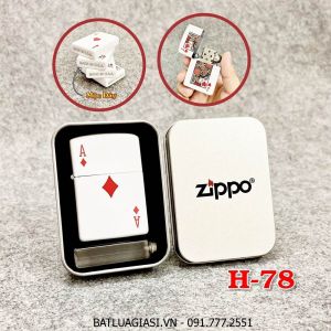 BẬT LỬA ZIPPO 2 MẶT HÌNH LÁ BÀI "ÁT RÔ" (HỘP THIẾC KÈM XĂNG) H-78