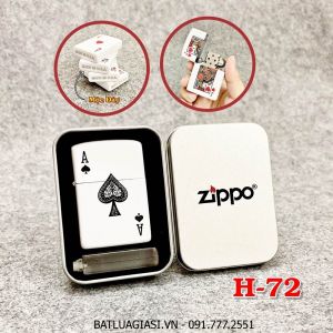 BẬT LỬA ZIPPO 2 MẶT HÌNH LÁ BÀI "ÁT BÍCH" (HỘP THIẾC KÈM XĂNG) H-72