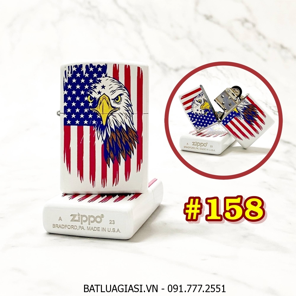 BẬT LỬA ZIPPO SƠN TĨNH ĐIỆN 2 MẶT HÌNH ĐẠI BÀNG CỜ MỸ (CÓ MỘC ĐÁY) - (XÀI XĂNG) #158