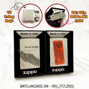 BẬT LỬA ZIPPO MỸ BẠC CỔ HÌNH NỔI CÁNH THIÊN THẦN - ĐỜI LA MÃ 1995 - RUỘT USA (CÓ TEM ĐỎ) - (XÀI XĂNG) #BẠC CỔ