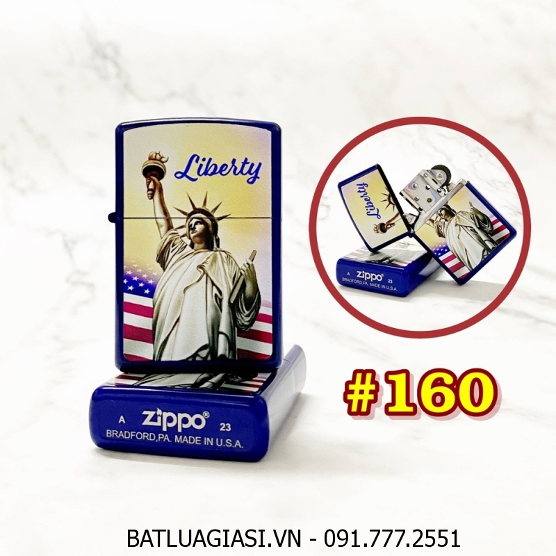 BẬT LỬA ZIPPO SƠN TĨNH ĐIỆN 2 MẶT HÌNH NỮ THẦN TỰ DO (CÓ MỘC ĐÁY) - (XÀI XĂNG) #160