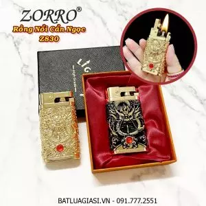 BẬT LỬA XĂNG ĐÁ ZORRO Z830 HÌNH RỒNG NỔI CẨN NGỌC (CÓ HỘP) - (XÀI XĂNG)