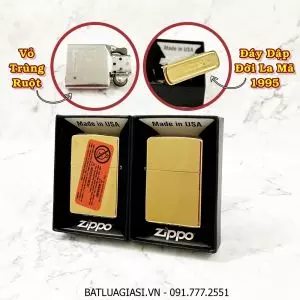 BẬT LỬA ZIPPO MỸ TRƠN BÓNG - ĐỜI LA MÃ 1995 - RUỘT USA (CÓ TEM ĐỎ) - (XÀI XĂNG) #VÀNG BÓNG