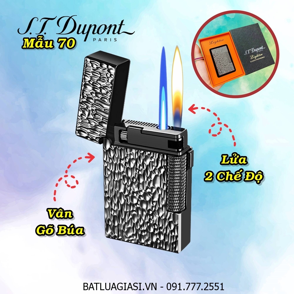 BẬT LỬA DUPONT 2 CHẾ ĐỘ LỬA VÂN GÕ BÚA M-70 (S.T. DUPONT) (FULLBOX) - (XÀI GAS) #ĐEN