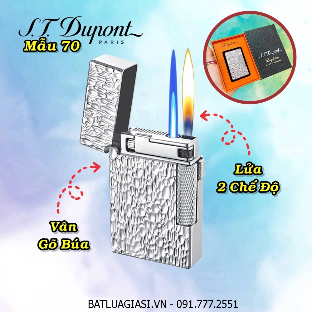 BẬT LỬA DUPONT 2 CHẾ ĐỘ LỬA VÂN GÕ BÚA M-70 (S.T. DUPONT) (FULLBOX) - (XÀI GAS) #BẠC