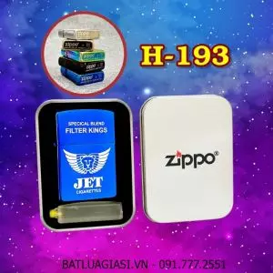 BẬT LỬA ZIPPO TRƠN BÓNG HÌNH GÓI THUỐC LÁ JET (CÓ MỘC ĐÁY) (HỘP THIẾC KÈM XĂNG) H-193 XANH