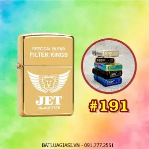 BẬT LỬA ZIPPO TRƠN BÓNG HÌNH GÓI THUỐC LÁ JET (CÓ MỘC ĐÁY) - (XÀI XĂNG) #191 VÀNG
