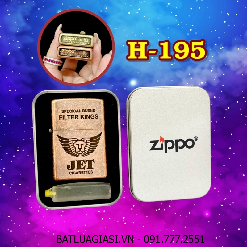 BẬT LỬA ZIPPO ĐỒNG CỔ HÌNH GÓI THUỐC LÁ JET (CÓ MỘC ĐÁY) (HỘP THIẾC KÈM XĂNG) H-195