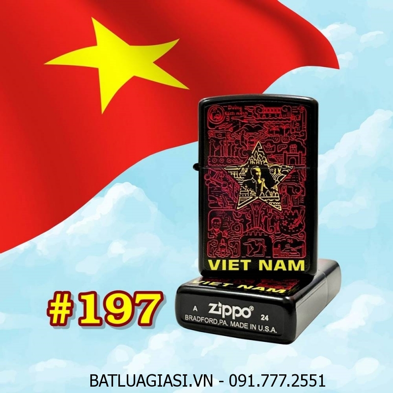 BẬT LỬA ZIPPO SƠN TĨNH ĐIỆN HÌNH MÊ CUNG SỬ VIỆT - HÌNH CỜ ĐỎ SAO VÀNG VIỆT NAM (CÓ MỘC ĐÁY) - (XÀI XĂNG) #197