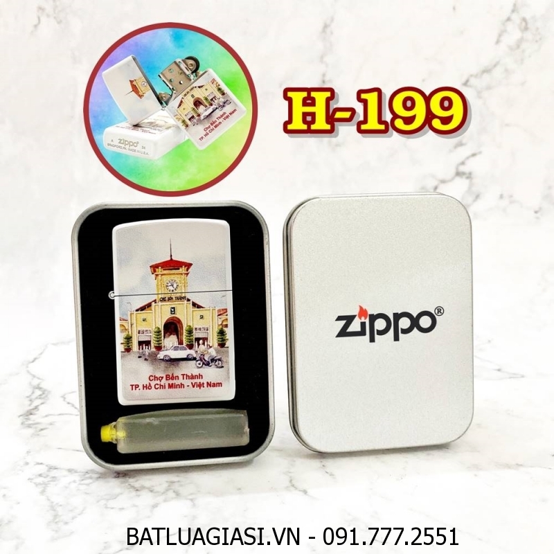 BẬT LỬA ZIPPO SƠN TĨNH ĐIỆN HÌNH CHỢ BẾN THÀNH SÀI GÒN - VIỆT NAM (CÓ MỘC ĐÁY) (HỘP THIẾC KÈM XĂNG) H-199