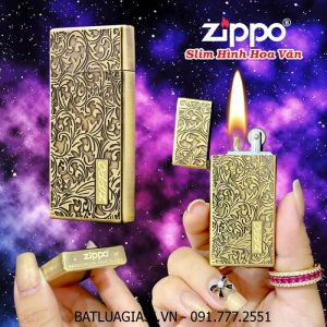 BẬT LỬA ZIPPO SLIM HÌNH HOA VĂN - (XÀI XĂNG)