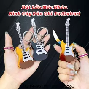 BẬT LỬA MÓC KHÓA HÌNH CÂY ĐÀN GHI TA (ĐÀN GUITAR) (KIM LOẠI) - (XÀI GAS)