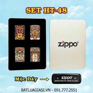 BỘ 4 BÂT LỬA ZIPPO SƠN TĨNH ĐIỆN 2 MẶT PHIÊN BẢN NHẬT HÌNH KỲ LÂN CHIÊU TÀI CÁC KIỂU (CÓ MỘC ĐÁY) (HỘP THIẾC) - (XÀI XĂNG) #SET HT-48