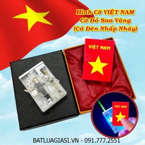 BẬT LỬA KHÈ HÌNH CỜ VIỆT NAM - CỜ ĐỎ SAO VÀNG - GAS LỘ THIÊN (CÓ ĐÈN NHẤP NHÁY) (CÓ HỘP) - (XÀI GAS)