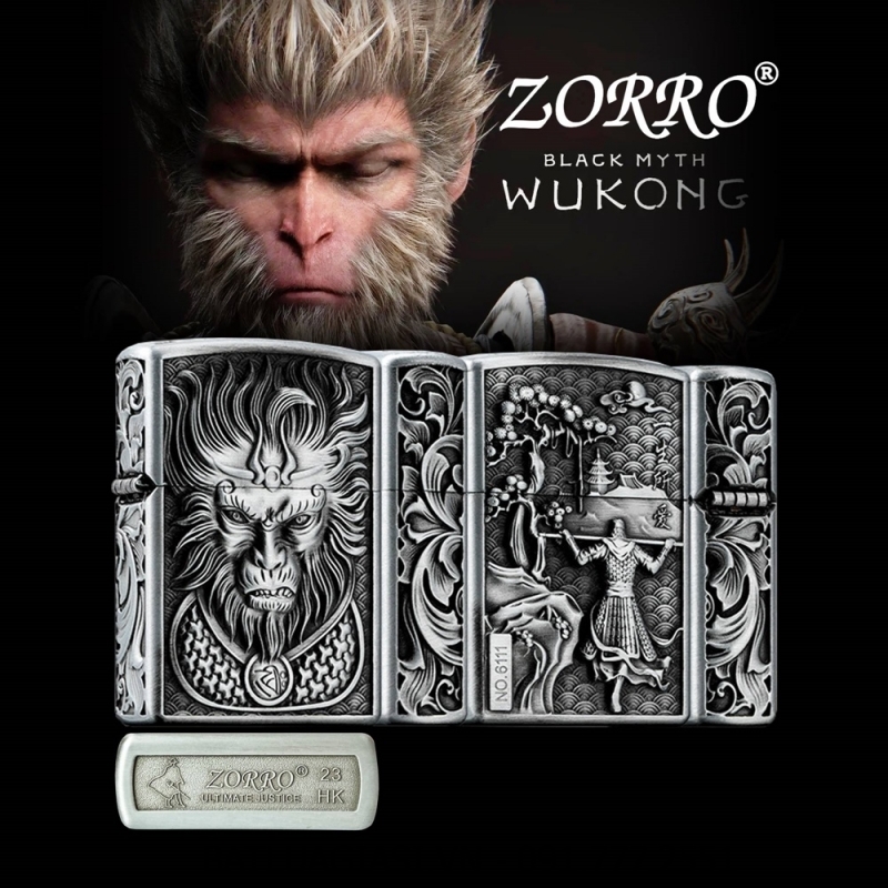 BẬT LỬA ZIPPO ZORRO HÌNH WUKONG DẬP NỔI 6 MẶT (BLACK MYTH: WUKONG) (FULLBOX) - (XÀI XĂNG) #BẠC