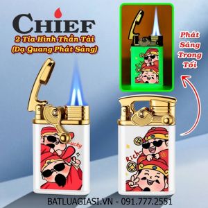 BẬT LỬA KHÈ CHIEF 2 TIA HÌNH THẦN TÀI DẠ QUANG PHÁT SÁNG TRONG TỐI - (XÀI GAS)