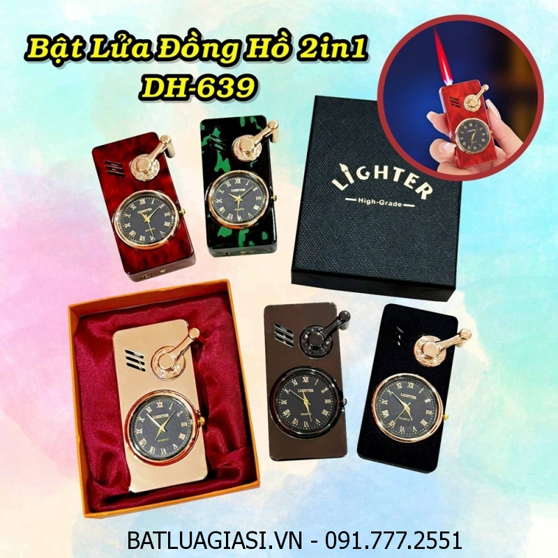 BẬT LỬA KHÈ ĐỒNG HỒ 2IN1 DH-639 (CÓ HỘP) - (XÀI GAS)