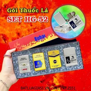 BỘ 4 BẬT LỬA ZIPPO SƠN TĨNH ĐIỆN 2 MẶT HÌNH GÓI THUỐC LÁ CÁC KIỂU "CON MÈO BẠC CRAVEN DEMI - HERO - 555 - SÀI GÒN BẠC" (HỘP GIẤY) - (XÀI XĂNG) SET HG-52