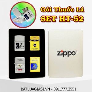 BỘ 4 BẬT LỬA ZIPPO SƠN TĨNH ĐIỆN 2 MẶT HÌNH GÓI THUỐC LÁ CÁC KIỂU "CON MÈO BẠC CRAVEN DEMI - HERO - 555 - SÀI GÒN BẠC" (HỘP THIẾC) - (XÀI XĂNG) SET HT- 52