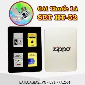 BỘ 4 BẬT LỬA ZIPPO SƠN TĨNH ĐIỆN 2 MẶT HÌNH GÓI THUỐC LÁ CÁC KIỂU "CON MÈO BẠC CRAVEN DEMI - HERO - 555 - SÀI GÒN BẠC" (HỘP THIẾC) - (XÀI XĂNG) SET HT- 52