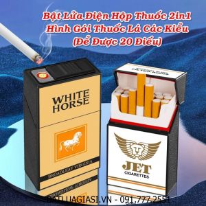 BẬT LỬA ĐIỆN HỘP THUỐC 2IN1 HÌNH GÓI THUỐC LÁ CON NGỰA TRẮNG WHITE HORSE (ĐỂ ĐƯỢC 20 ĐIẾU THUỐC) - (SẠC ĐIỆN)