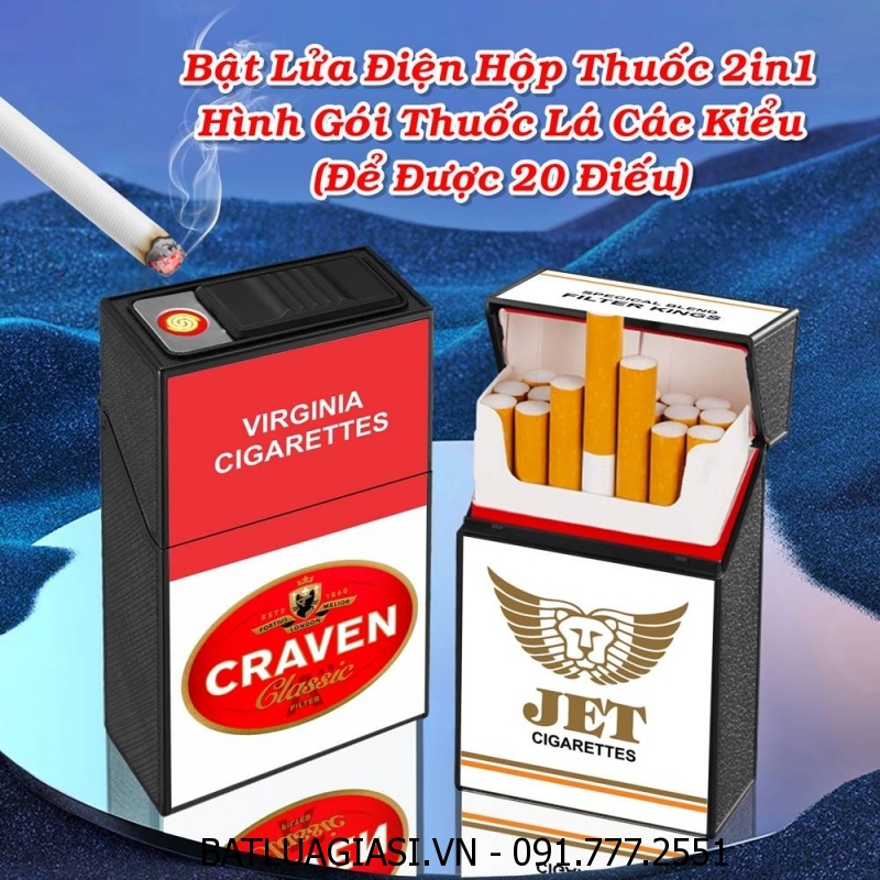 BẬT LỬA ĐIỆN HỘP THUỐC 2IN1 HÌNH GÓI THUỐC LÁ CON MÈO ĐỎ CRAVEN (ĐỂ ĐƯỢC 20 ĐIẾU THUỐC) - (SẠC ĐIỆN)