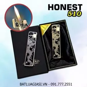 BẬT LỬA GAS ĐÁ THANH DÀI SƠN MÀI PHỦ BÓNG HÌNH RỒNG HONEST 510 (CÓ HỘP) - (XÀI GAS)