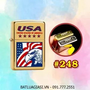BẬT LỬA ZIPPO TRƠN BÓNG IN MÀU HÌNH ĐẠI BÀNG NƯỚC MỸ (CÓ MỘC ĐÁY) (XÀI XĂNG) #248 VÀNG