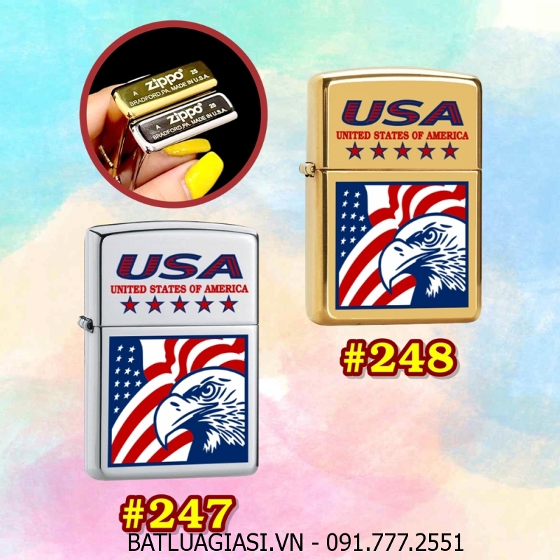 BẬT LỬA ZIPPO TRƠN BÓNG IN MÀU HÌNH ĐẠI BÀNG NƯỚC MỸ (CÓ MỘC ĐÁY) (XÀI XĂNG)