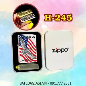 BẬT LỬA ZIPPO TRƠN BÓNG IN MÀU HÌNH ĐẠI BÀNG TUNG CÁNH (CÓ MỘC ĐÁY) (HỘP THIẾC KÈM XĂNG) H-245 BẠC