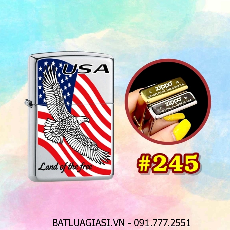 BẬT LỬA ZIPPO TRƠN BÓNG IN MÀU HÌNH ĐẠI BÀNG TUNG CÁNH (CÓ MỘC ĐÁY) (XÀI XĂNG) #245 BẠC