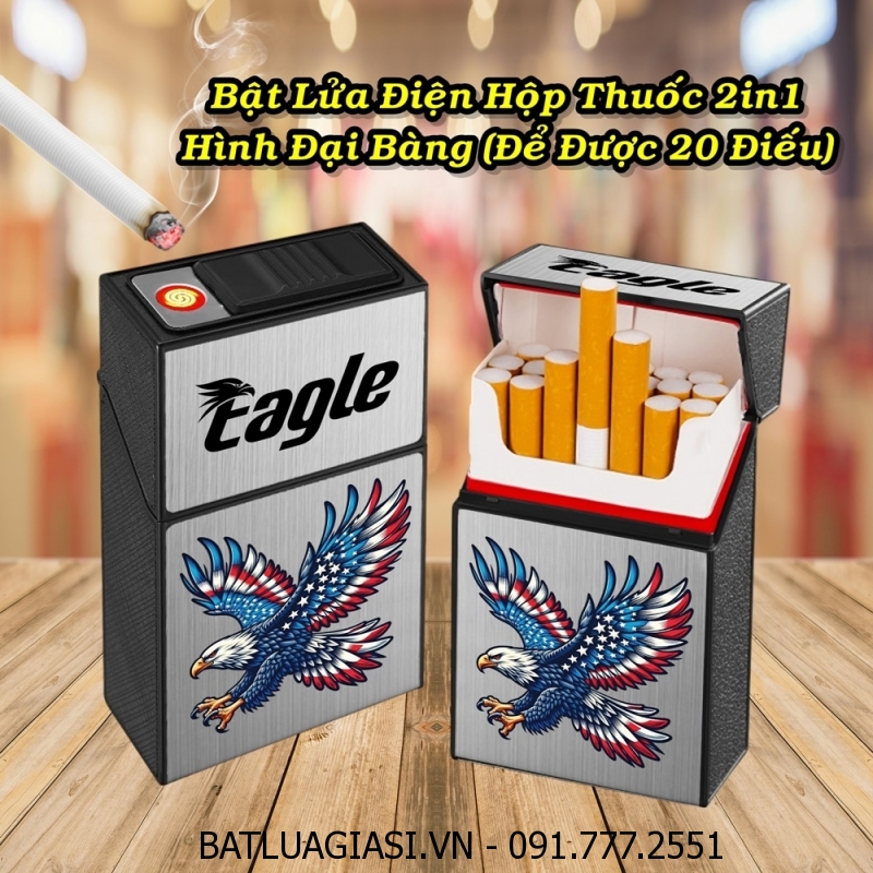 BẬT LỬA ĐIỆN HỘP THUỐC 2IN1 HÌNH ĐẠI BÀNG (ĐỂ ĐƯỢC 20 ĐIẾU) (FULLBOX) - (SẠC ĐIỆN)