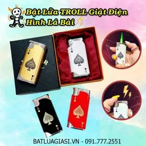 BẬT LỬA TROLL GIẬT ĐIỆN HÌNH LÁ BÀI (BẬT LỬA TROLL BẠN BÈ) (CÓ HỘP) - (XÀI GAS)
