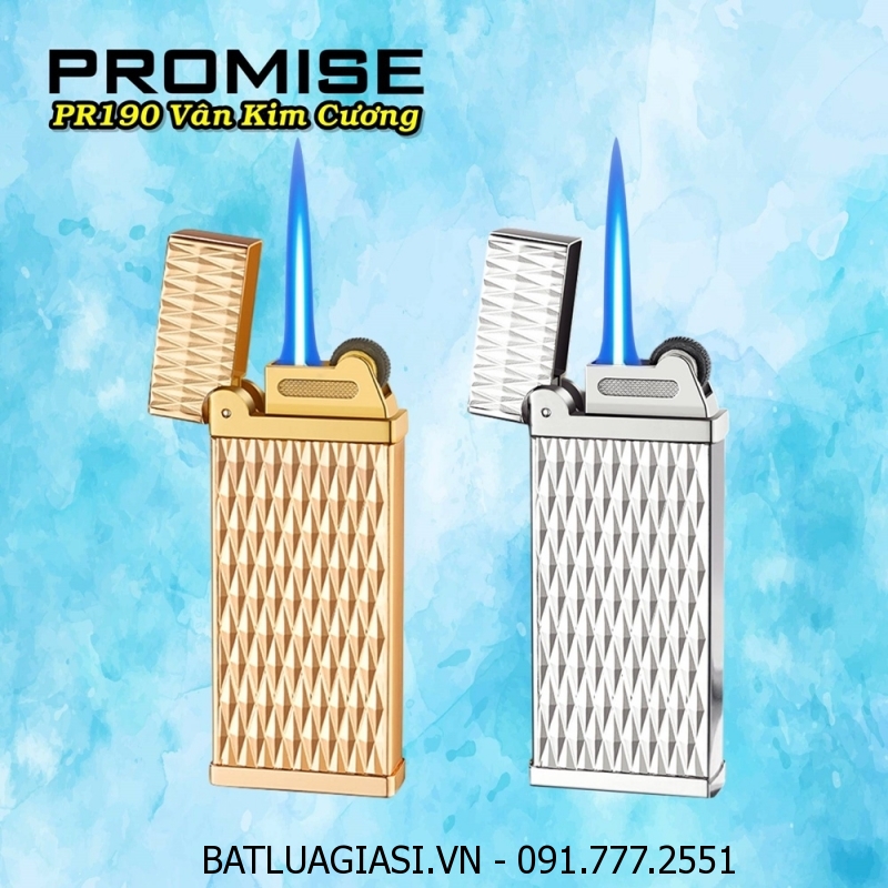 BẬT LỬA KHÈ PROMISE PR190 VÂN KIM CƯƠNG (GAS ĐÁ RÃNH TAY) - (XÀI GAS)