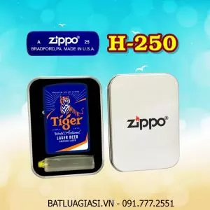 BẬT LỬA ZIPPO SƠN TĨNH ĐIỆN 2 MẶT HÌNH LOGO BIA TIGER (CÓ MỘC ĐÁY) (HỘP THIẾC KÈM XĂNG) H-250