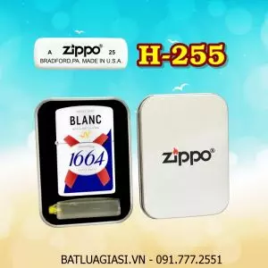 BẬT LỬA ZIPPO SƠN TĨNH ĐIỆN 2 MẶT HÌNH LOGO BIA 1664 BLANC (CÓ MỘC ĐÁY) (HỘP THIẾC KÈM XĂNG) H-255