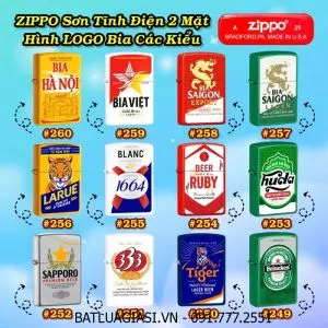 BẬT LỬA ZIPPO SƠN TĨNH ĐIỆN 2 MẶT HÌNH LOGO BIA CÁC KIỂU (CÓ MỘC ĐÁY) - (XÀI XĂNG)