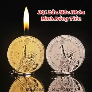 BẬT LỬA MÓC KHÓA HÌNH ĐỒNG TIỀN (KIM LOẠI) - (XÀI GAS)