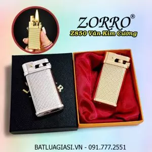 BẬT LỬA XĂNG ĐÁ ZORRO Z850 VÂN KIM CƯƠNG (CÓ HỘP) - (XÀI XĂNG)