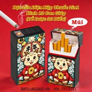 BẬT LỬA ĐIỆN HỘP THUỐC 2IN1 HÌNH 12 CON GIÁP (ĐỂ ĐƯỢC 20 ĐIẾU) (FULLBOX) - (SẠC ĐIỆN) #MÙI (DÊ)