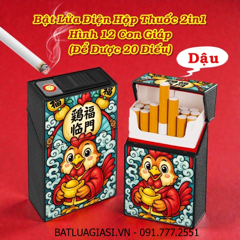 BẬT LỬA ĐIỆN HỘP THUỐC 2IN1 HÌNH 12 CON GIÁP (ĐỂ ĐƯỢC 20 ĐIẾU) (FULLBOX) - (SẠC ĐIỆN) #DẬU (GÀ)