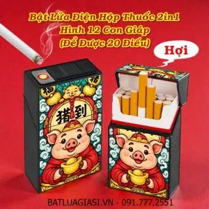 BẬT LỬA ĐIỆN HỘP THUỐC 2IN1 HÌNH 12 CON GIÁP (ĐỂ ĐƯỢC 20 ĐIẾU) (FULLBOX) - (SẠC ĐIỆN) #HỢI (HEO)