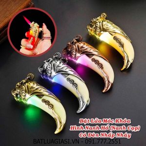 BẬT LỬA MÓC KHÓA HÌNH NANH HỔ (NANH CỌP) CÓ ĐÈN NHẤP NHÁY - (XÀI GAS)