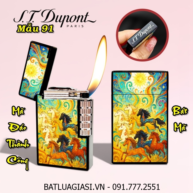 BẬT LỬA DUPONT HÌNH BÁT MÃ (MÃ ĐÁO THÀNH CÔNG) M-91 (S.T. DUPONT) - (XÀI GAS)